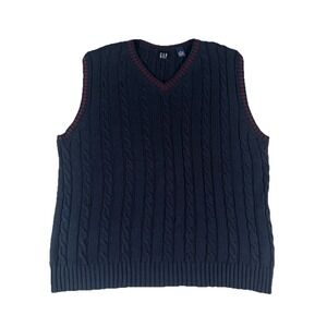 Vintage Gap Sweater Vest Men's XL Cable Knit Grandpa Academic Collegiate‎ Blue